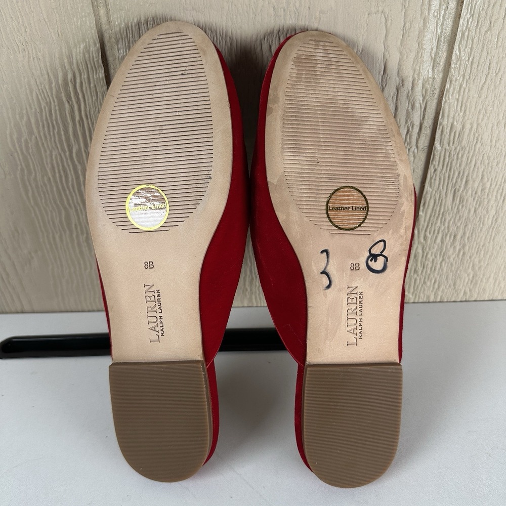 NEW Lauren Ralph Lauren Alaina Dogs Red Velvet Embroidered Mules Womens 8B Flats - Picture 6 of 7